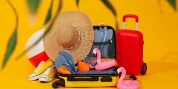 Suitcase, luggage, baggage for summer travel and vacation
